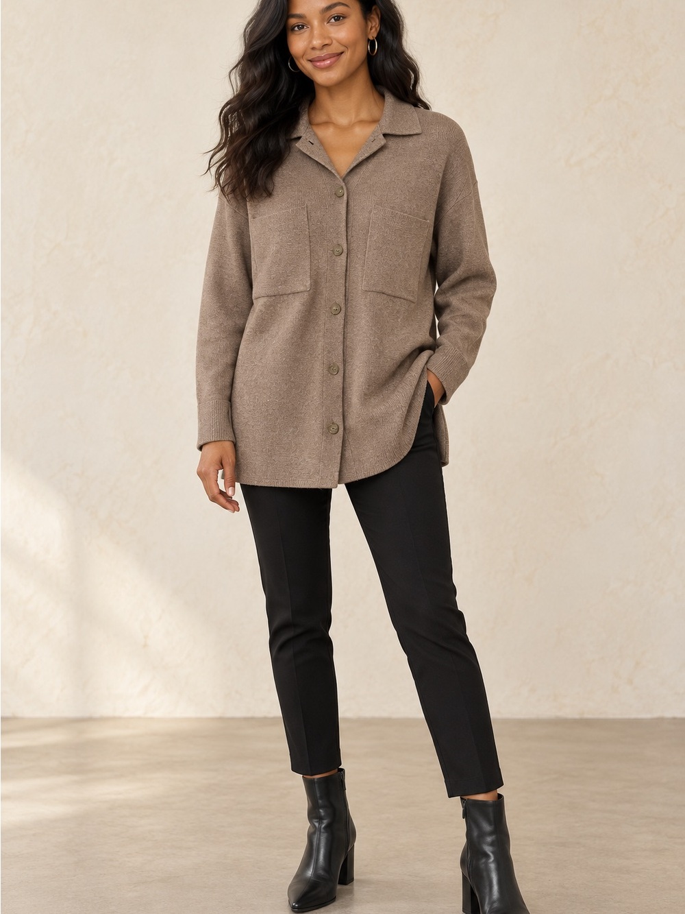 Babaton  Society Knit Taupe Shirt Jacket SZ 2XS